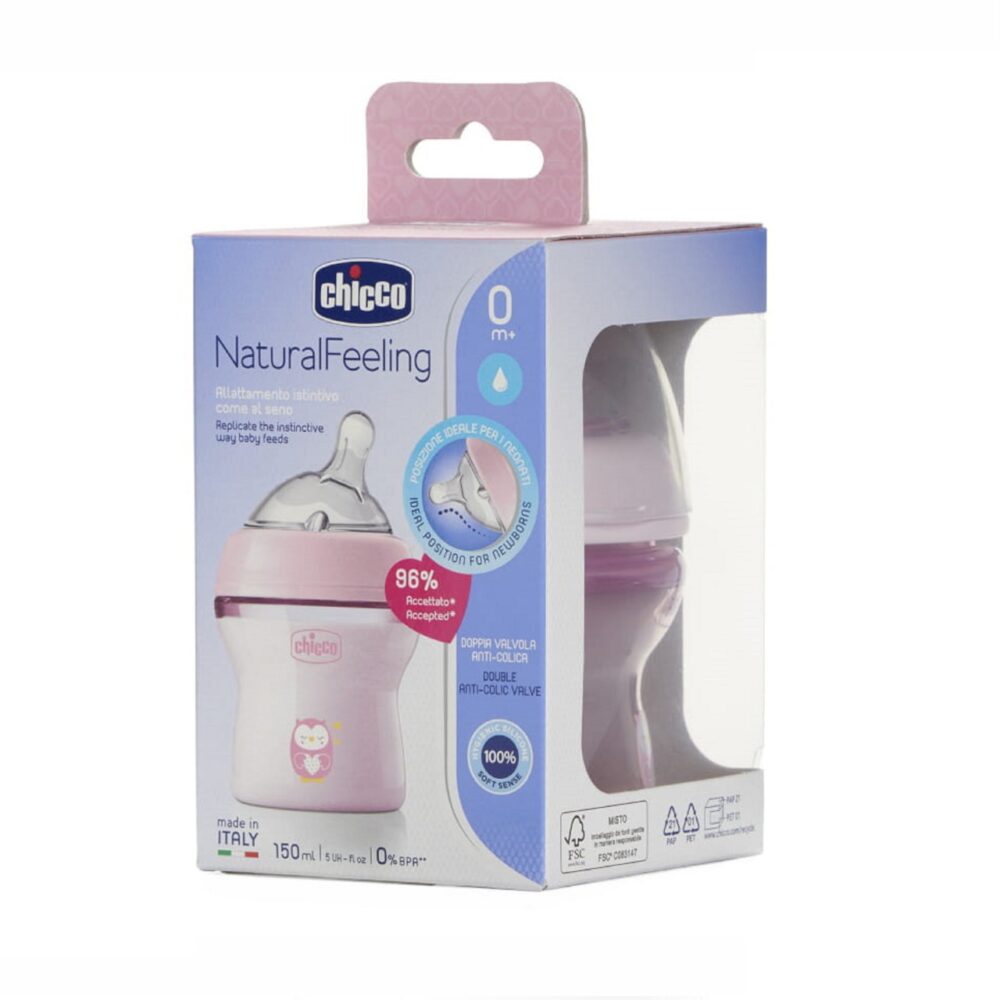 Chicco Natural Filling Plastic Bottle 150 Ml + 0 Month Rose Transparent - Image 3