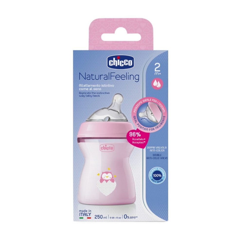 Chicco Natural Filling Plastic Bottle 250 Ml + 2 Months Transparent Rose - Image 2