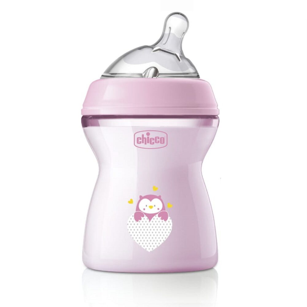 Chicco Natural Filling Plastic Bottle 250 Ml + 2 Months Transparent Rose