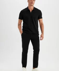 Defacto Regular Fit Zipper Polo T-Shirt Black 8 Black Polo T-Shirt by Defacto