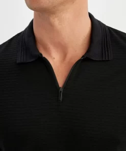 Defacto Regular Fit Zipper Polo T-Shirt Black 11 Black Polo T-Shirt by Defacto