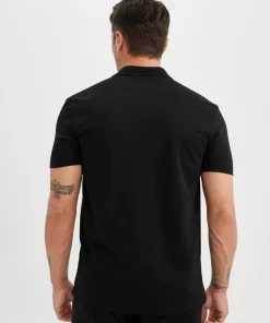 Defacto Regular Fit Zipper Polo T-Shirt Black 12 Black Polo T-Shirt by Defacto