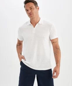 Defacto Regular Fit Zipper Polo T-Shirt White 9 White Polo T-Shirt by Defacto