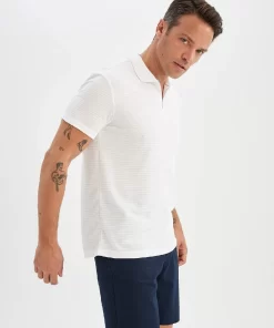 Defacto Regular Fit Zipper Polo T-Shirt White 10 White Polo T-Shirt by Defacto