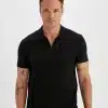 Defacto Regular Fit Zipper Polo T-Shirt Black 2 Black Polo T-Shirt by Defacto