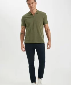 Defacto Regular Fit Zipper Polo T-Shirt Olive Green 8 Olive Green Polo T-Shirt by Defacto
